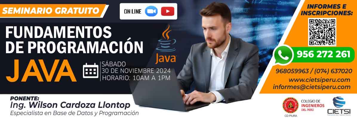 SEMINARIO GRATUITO FUNDAMENTOS DE PROGRAMACIÓN JAVA 2024